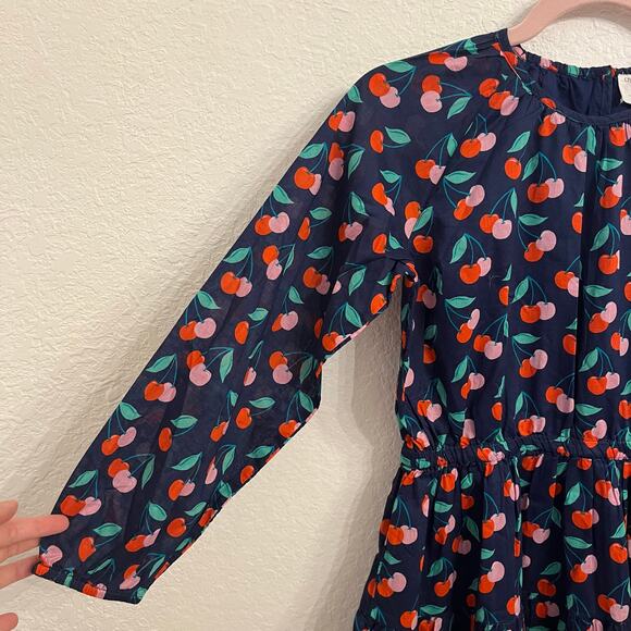 NWT Crewcuts Cherry Print Dress Girl’s 12 Navy Tiered Cotton Long Sleeve Cute - Picture 3 of 12